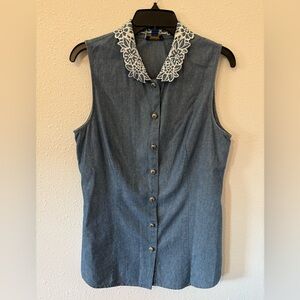 Pendleton Denim Blue Sleeveless Button Down Shirt